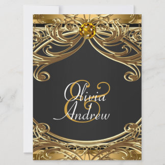 Invitación Elegante Boda Glam Negra y Dorada