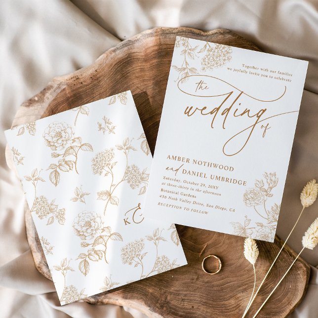 Invitación Elegante Boda Gold Floral Moderno Script (Subido por el creador)