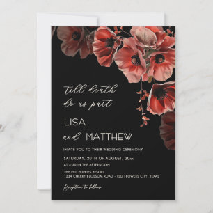 Invitación Elegante Boda Gótica de Rojo y Negro