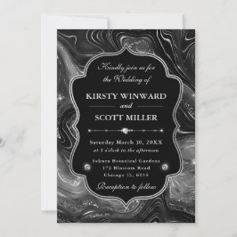 Invitación Elegante boda gótica glamour de mármol con brillo 