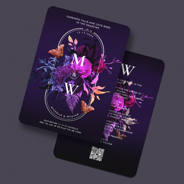 Invitación Elegante Boda gótico Boho Oscuro Morado Botánico (Elegant Gothic Wedding Boho Dark Purple Botanical Invitation
)