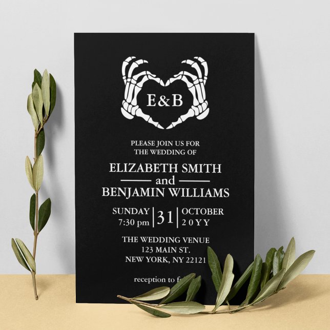 Invitación Elegante Boda gótico del corazón del Skeleton negr (Elegant Black Skeleton Heart Gothic Wedding Invitation
)