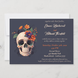 Invitación Elegante Boda gótico del cráneo floral 3D