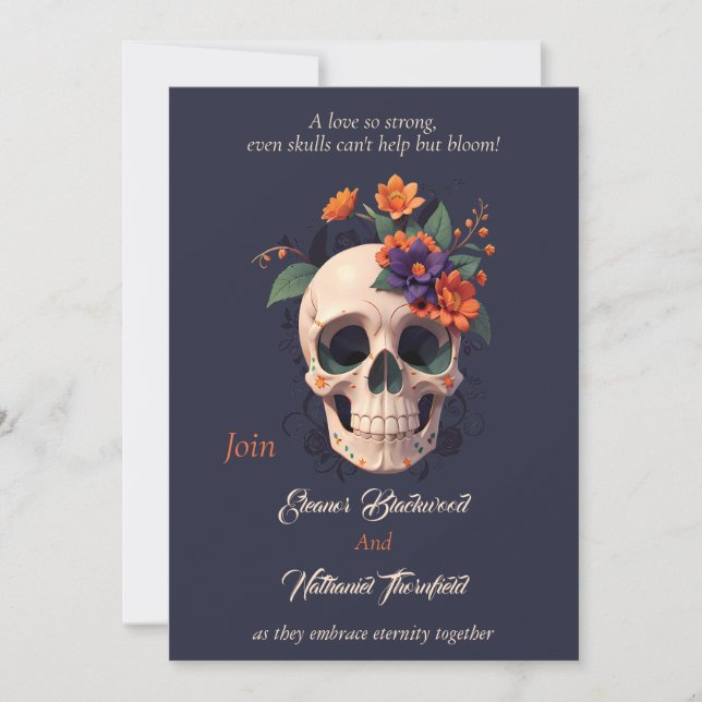 Invitación Elegante Boda gótico del cráneo floral 3D (Anverso)