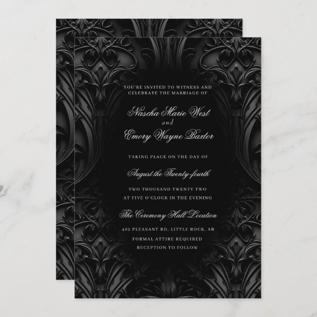 Invitación Elegante Boda Gótico Gótico Damask Moody (Anverso / Reverso)