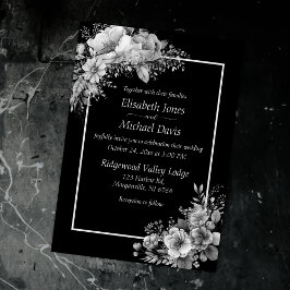 Invitación Elegante Boda Gótico Moderno Blanco Y Negro