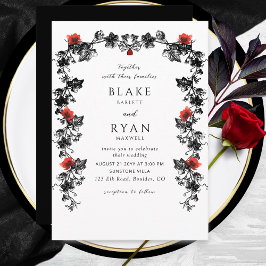 Invitación Elegante Boda gótico negro y rojo victoriano
