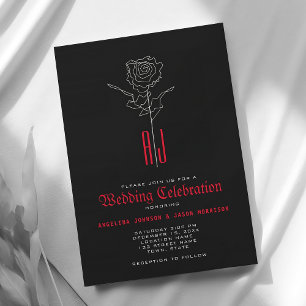 Invitación Elegante Boda gótico rojo y negro