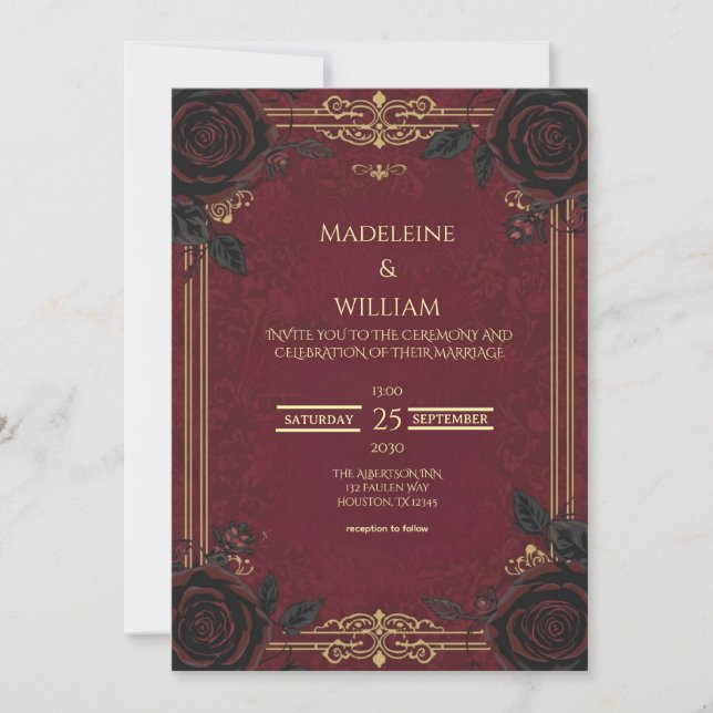Invitación Elegante Boda Gótico Romance (Anverso)