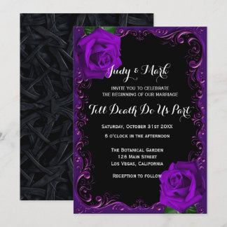 Invitación Elegante Boda Gótico Rosas Púrpura