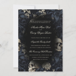 Invitación Elegante Boda Gótico Skulls & Flowers