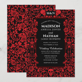 Invitación Elegante Boda gótico victoriano rojo y negro