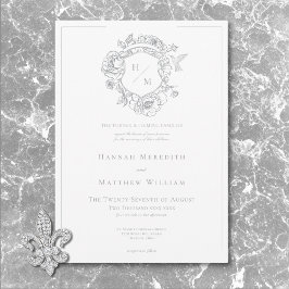Invitación Elegante Boda Gray Chinoiserie Bird & Escudo