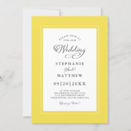 Invitación Elegante Boda Gris Amarillo Moderno Fronteras Eleg