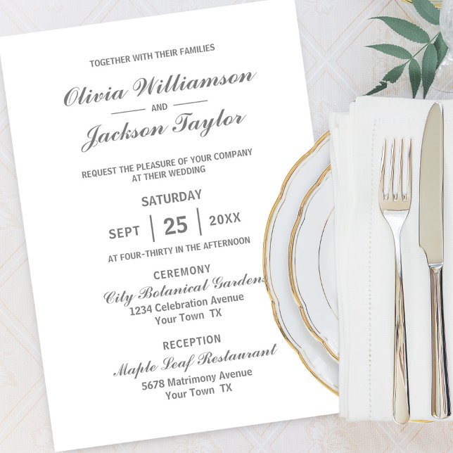 Invitación Elegante Boda gris blanco simple (Subido por el creador)