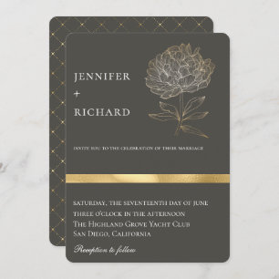 Invitación Elegante Boda Gris Botánico Floral Oro