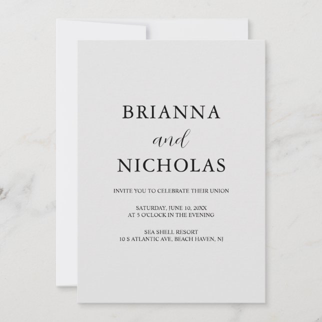 Invitación Elegante Boda Gris Gris Plateado Moderno todo en u (Anverso)
