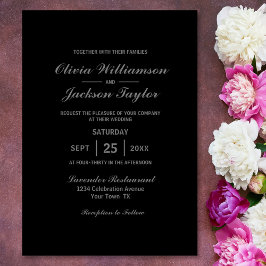 Invitación Elegante Boda gris negro simple