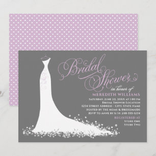 Invitación Elegante Boda Gris Púrpura Ducha Gown Bridal