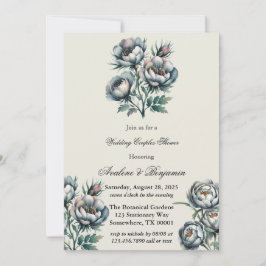 Invitación Elegante Boda Gris Verde Bouquet Ducha Parejas