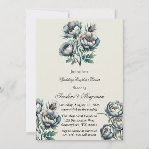 Invitación Elegante Boda Gris Verde Bouquet Ducha Parejas