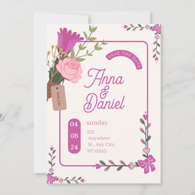 Invitación Elegante boda guardar la fecha (Anverso)