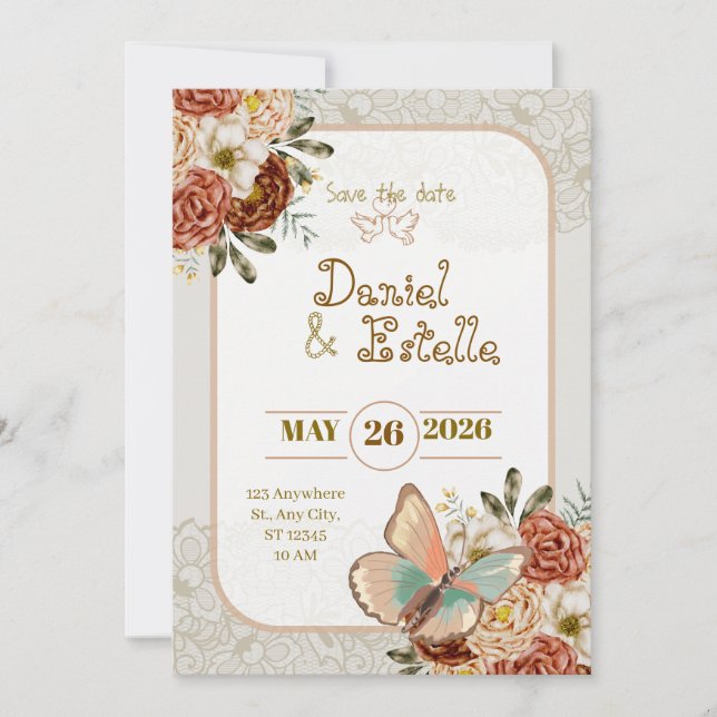 Invitación Elegante boda guardar la fecha (Anverso)