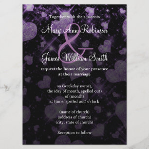 Invitación Elegante boda guardar la fecha brillo corazón púrp