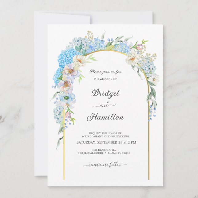 Invitación Elegante Boda Hidrangea de Flores Azules (Anverso)