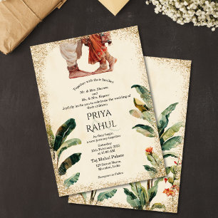 Invitación Elegante boda hindú india floral vintage