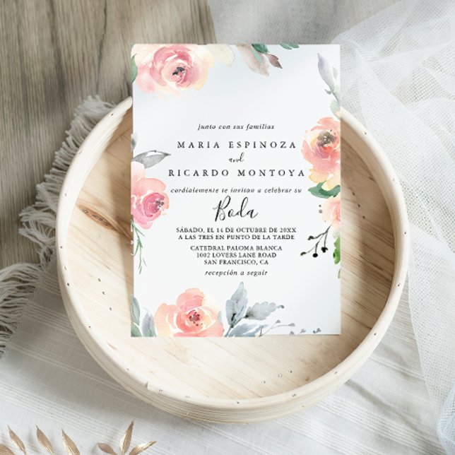 Invitación Elegante Boda hispano floral de Rubor rosa (Subido por el creador)