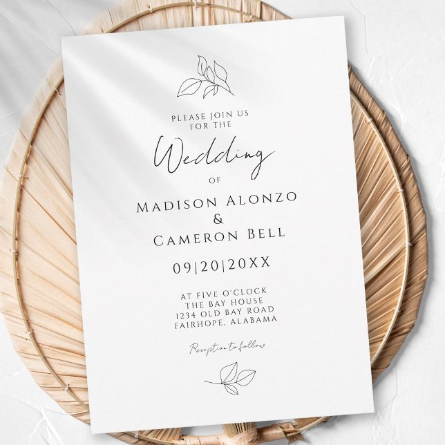 Invitación Elegante Boda Hojas Botánicas Negro y Blanco (Subido por el creador)