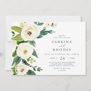 Invitación Elegante Boda horizontal floral blanca