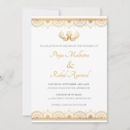 Invitación Elegante Boda indio del patrón oro