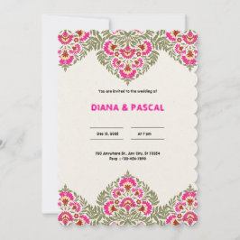 Invitación Elegante Boda indio floral verde y rosa invitada