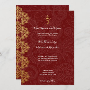 Invitación Elegante Boda indio Gold y Red Ganesha