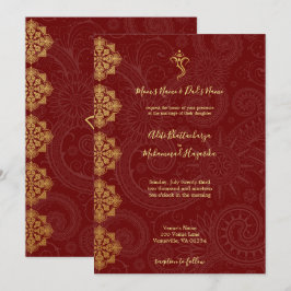 Invitación Elegante Boda indio Gold y Red Ganesha