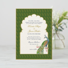 Invitación Elegante boda indio pavo real verde oscuro