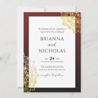 Invitación Elegante Boda indio rojo Mandala dorado