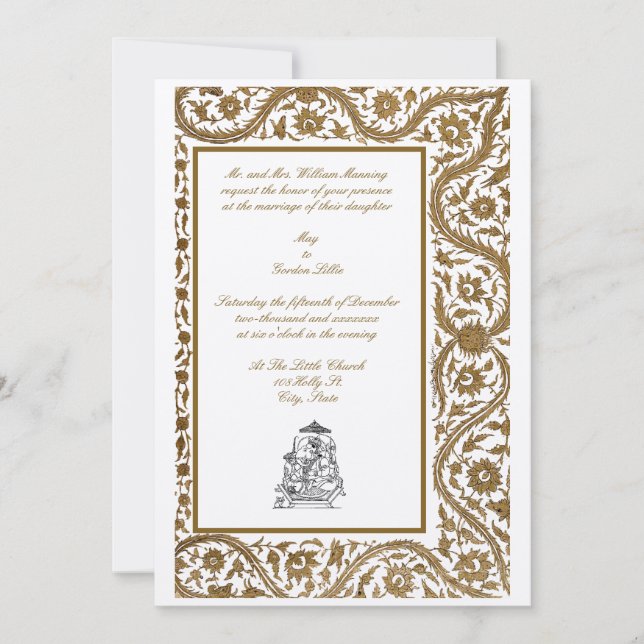 Invitación Elegante Boda indio vintage Mughal 1608 (Anverso)