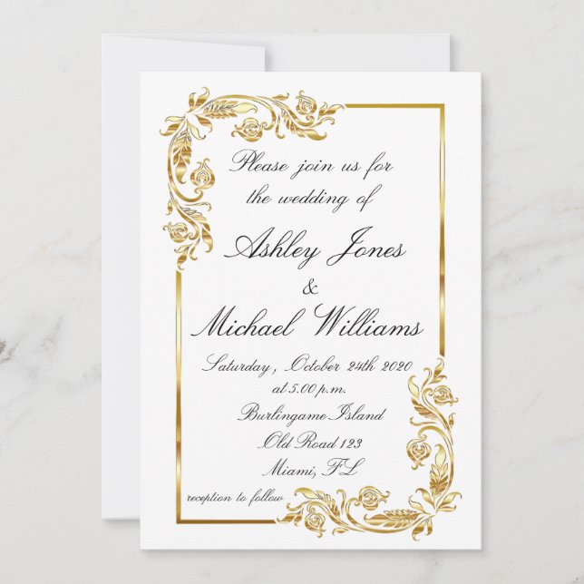 Invitación Elegante Boda informal Gold White Glamoroso (Anverso)