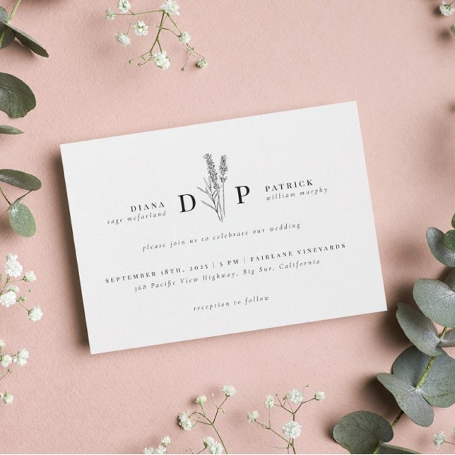 Invitación Elegante Boda inicial de flor silvestre moderna (Subido por el creador)