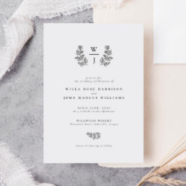 Invitación Elegante Boda inicial de hoja botánica monograma