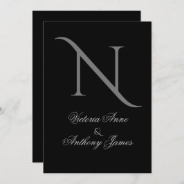 Invitación Elegante Boda inicial del Monograma Negro