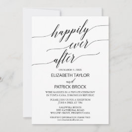 Invitación Elegante boda íntima de caligrafía blanca y negra