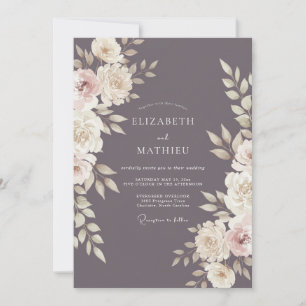 Invitación Elegante Boda Invernal de Púrpura Ahumada