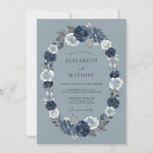 Invitación Elegante Boda Invernal en Azul Polvoriento