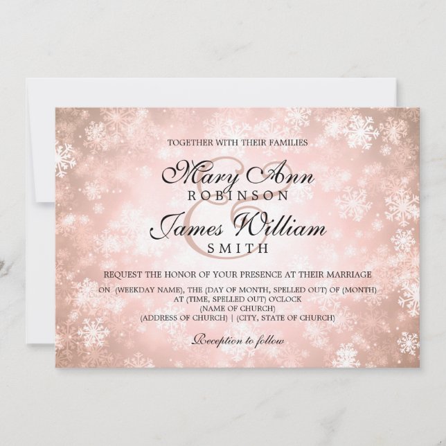 Invitación Elegante Boda Invernal Maravilla Cobre (Anverso)