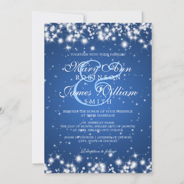 Invitación Elegante Boda Invernal Sparkle Blue (Anverso)