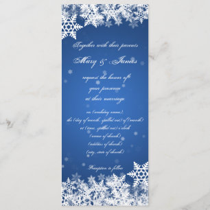 Invitación Elegante Boda Invierno Copos de Nieve Azul Zafiro